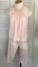 Vtg 60s Lorraine Pink Nylon Sleeveless 2 Piece Pjs Sz Small Nightgown Penoir Set