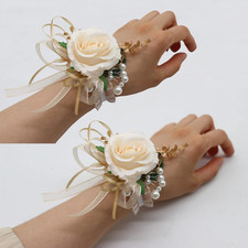 2 Corsages, Handmade Artificial Peony Rose Wrist Corsage Wristlet Wedding Prom S