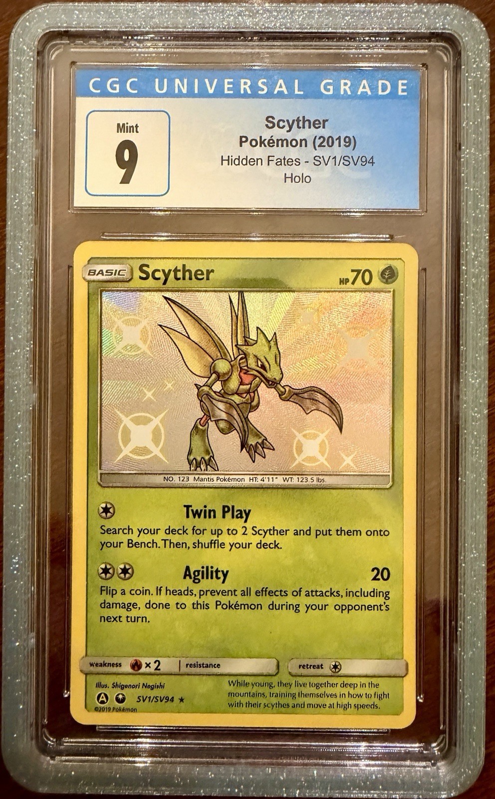CGC 9 Mint Scyther Pokemon card Hidden Fates Shiny Vault SV1/SV94