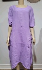 MADE IN ITALY 100% Linen Lilac Cocoon One Size Tunic Midi Boho Dress  Pockets #C