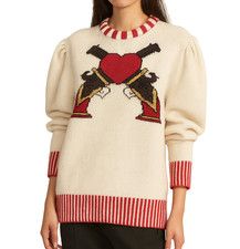 GUCCI Sweater Holiday Heart  Guns Gold Ivory Wool Winter Designer GG Large L