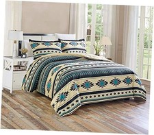 3-Piece Southwestern Geometric Tribal Multicolor Beige Black Gray King Teal