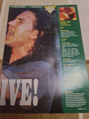 Vintage EDDIE VEDDER PEARL JAM DISSIDENT LIVE A4 POSTER RAW MAGAZIN AUSSCHNITT 