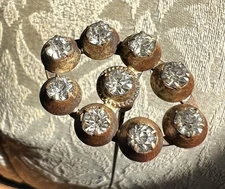Antique Oval Hat Pin Hatpin w/ Nine Clear Rhinestones on Metal Base