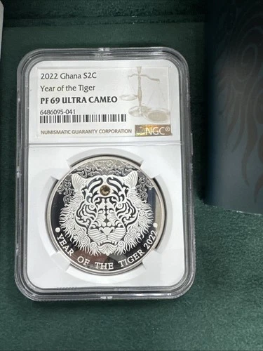 2022 Ghana 1/2oz .999 Silver W/Crystal -Lunar Year Series-Tiger NGC PF69 UC