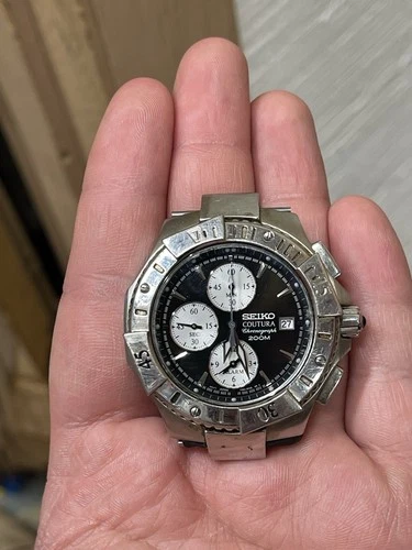 Vintage Seiko Coutura Chronograph Alarm Watch Panda Dial 7T62-0EK0 PARTS READ