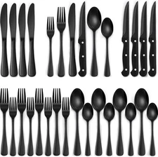 24-Piece Black Silverware Set Stainless Steel Flatware Cutlery with Steak Knives