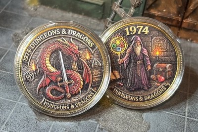 Dungeons and Dragons 50th Anniversary Gold Tone Collectible Coin 1974 DnD D&D TT