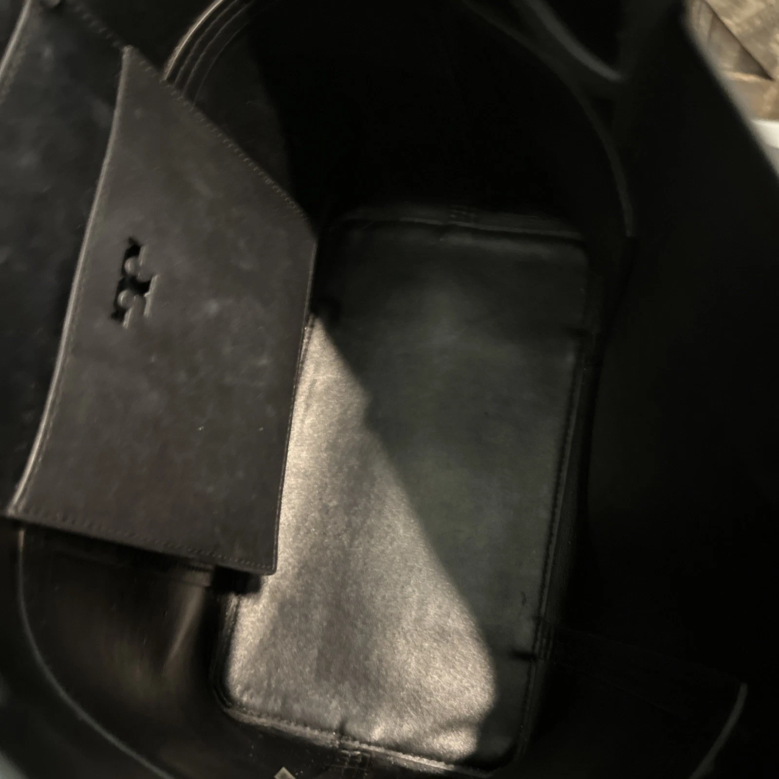 Tory Burch Borsa Tote Nera T Block Pelle Coulisse Aperta *Leggi Descrizione*