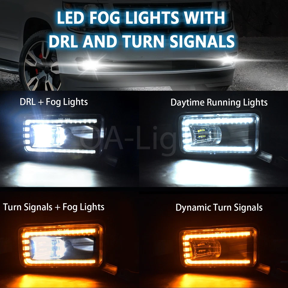 Пара светодиодных противотуманных фар для Chevy Tahoe Suburban GMC Yukon XL 2015-2020 годов выпуска + дневные ходовые огни - Изображение 4 из 4