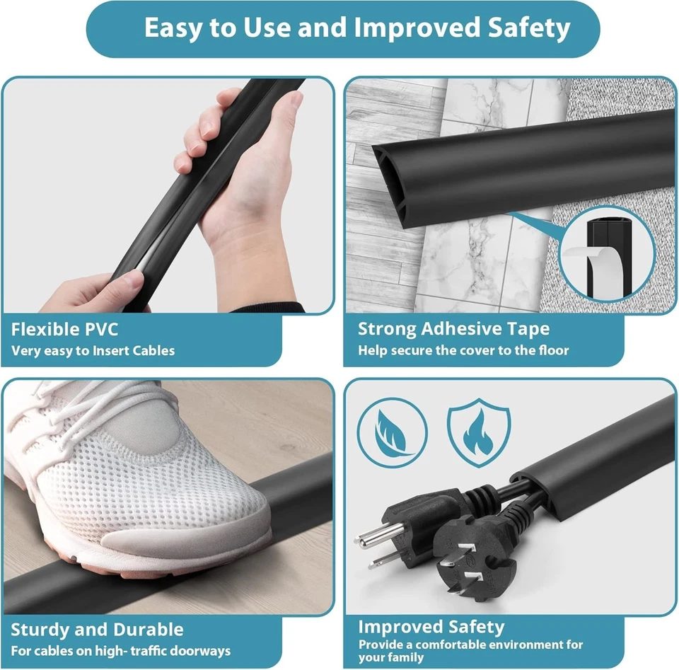 Cubierta de cable de piso 3 pies marrón, cubiertas de cable para cables en piso, perfil bajo... Foto 4 de 4