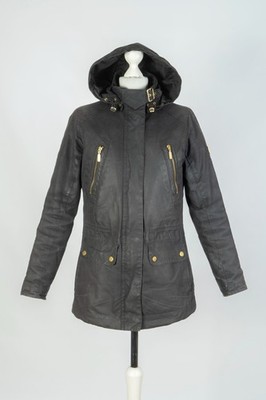 Barbour Ridge Wax Black Cotton Hooded Women's Jacket Coat Size UK 8 US 4