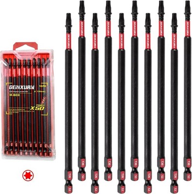 10Pieces 6 In. T20 Impact Tough Magnetic Screwdriver Bit Set, #20 Torx Head Powe