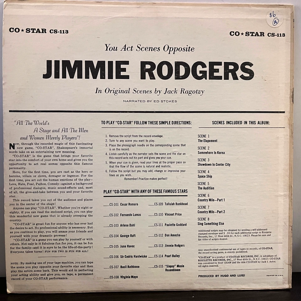 JIMMIE RODGERS - Co Star Acting Game (w/Script) - 12" Vinyl Record LP - VG+ - Image 2 of 4