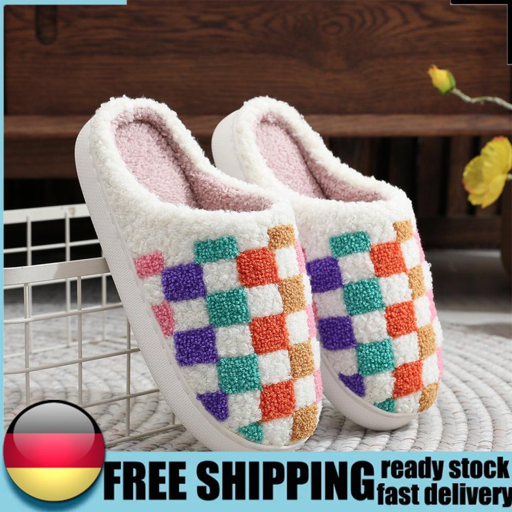 APL Pantofole Peluche a Quadri Colorati Accoglienti Pantofole Termiche per l'Inverno (38