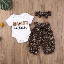 Newborn Baby Girls Outfits Leopard Summer Romper Trouser Headband Clothes