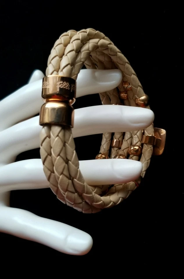 Pulsera Follie Follie de Diseñador Cuero Estrás Facetado Cuentas Oro Rosa Foto 4 de 4