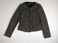 Willi Smith Women's Blazer Size Medum Brown &amp; Blue Woven Jacket Tweed