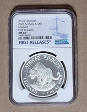 2023 SOMALIA 100 SHILLINGS - AFRICAN WILDLIFE LEOPARD NGC MS69 SILVER COIN - CAT