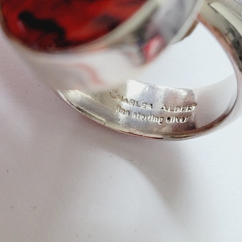 Charles Albert Red Abalone Bypass Ring 950 Fine Sterling Silver Adjustable EUC - Picture 12 of 12