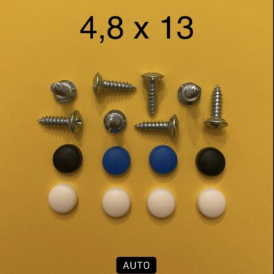 Kennzeichen-Schrauben Set 4,8 x 13 mm Nummernschild Kappen Weiß Blau Schwarz neu