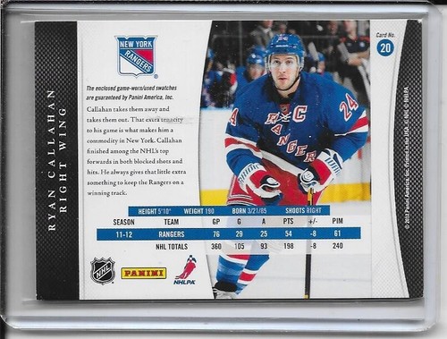 2011-12 Luxury Suite Ryan Callahan Jersey/Stick # 20 - Picture 2 of 2