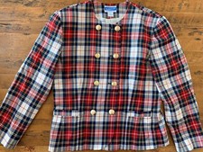 Vtg Pendleton Plaid Blazer Womens Size 12 Double Breasted Collarless Wool Jacket