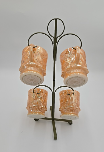 Fire King Anchor Hocking Kimberly Peach Lustre Mugs Cups Vtg Avocado Mug Stand - Picture 3 of 10