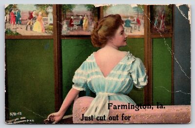 ''Just Cut Out For'' Farmington Iowa~Woman on Couch By Art~Bare Back~c1910