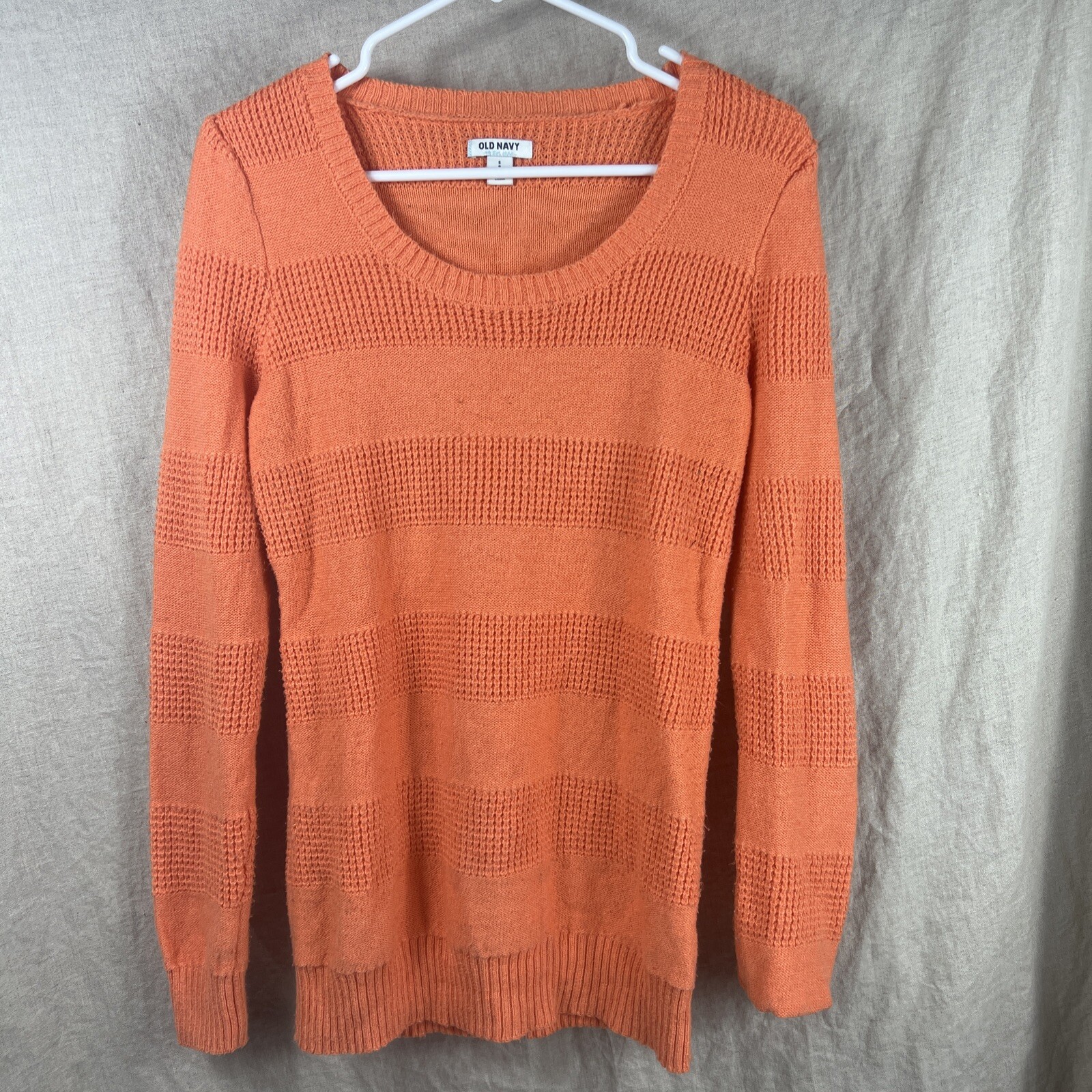 Old Navy Women's Orange Textured Long Sleeve Crewneck Pullover Sweater