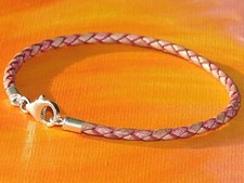 Donna / da Uomo 3mm Antico Rosa Pelle & Argento Sterling Bracciale- Lyme Bay Art