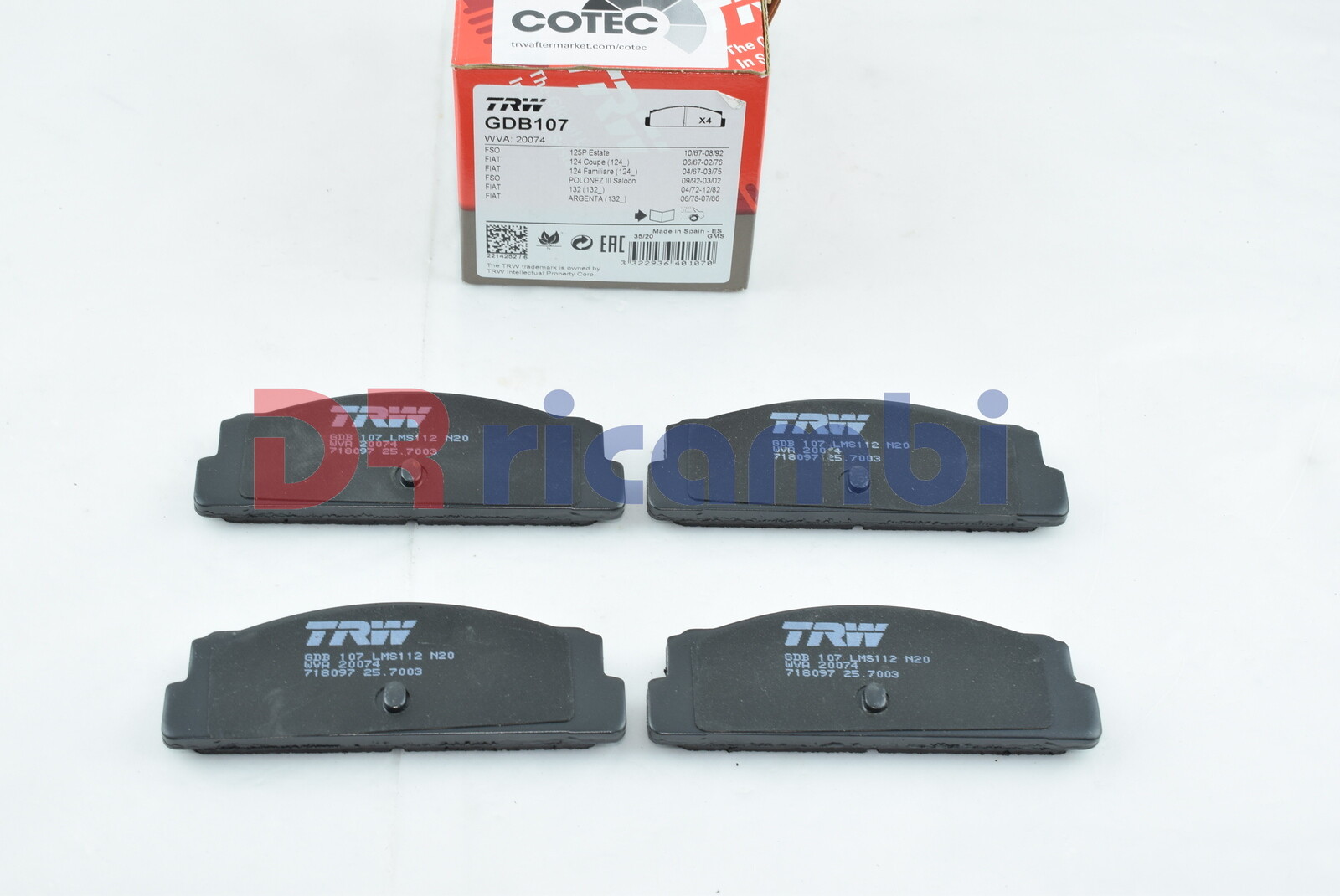 Serie Zapatos Pastillas Freno Post Fiat 124 132 Argenta - TRW GDB107