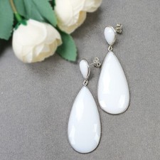 White Rhinestone Pear Gemstone 925 Sterling Silver Jewelry Stud Earrings 2.75