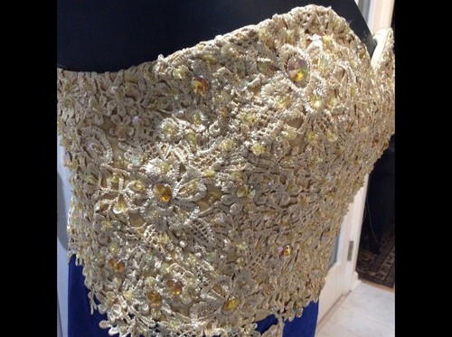 GOLD ROYAL BLUE MERMAID GOWN SIZE 8 10 NEW - Picture 4 of 11