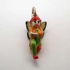 Hand-enameled STERLING SILVER Charm for Bracelet RED HAIR FAIRY Garden PENDANT