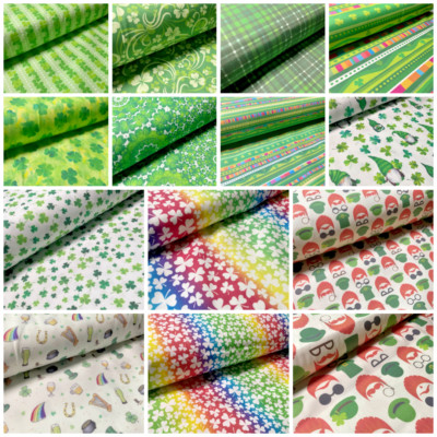 £5.99 Irish Luck Shamrock St Patricks Day 100% Baumwolle bedruckter Stoff 114cm M1582