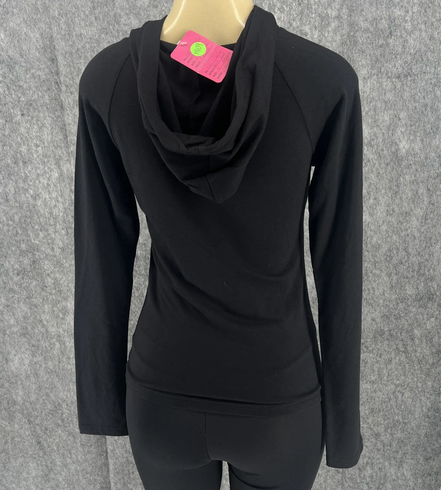 Sudadera con capucha suave deportiva al aire libre negra manga larga Bella con cremallera pequeña Foto 4 de 4