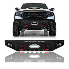 Vijay Steel Front Bumper With Winch Plateled Light For 2019-2024 Dodge Ram 1500
