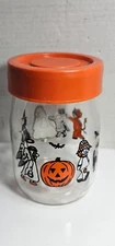 Vintage Halloween Candy Jar 1980s Carlton Glass Trick Or Treaters 6.5”