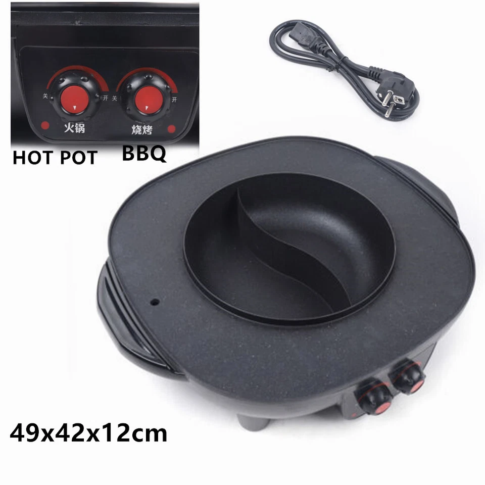 Hot Pot Elettrico BBQ Padella Grill 2 in 1 Hot Pot Forno Macchina Grill Senza Fumo - Immagine 2 di 4