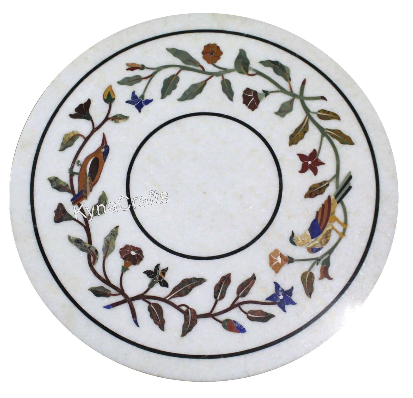 Round Marble Coffee Table Top Nature Pattern Inlay Work Corner table for Kitchen