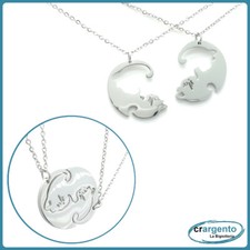 collana per coppia con ciondolo gatto fidanzati innamorati spezzato acciaio 2 pz