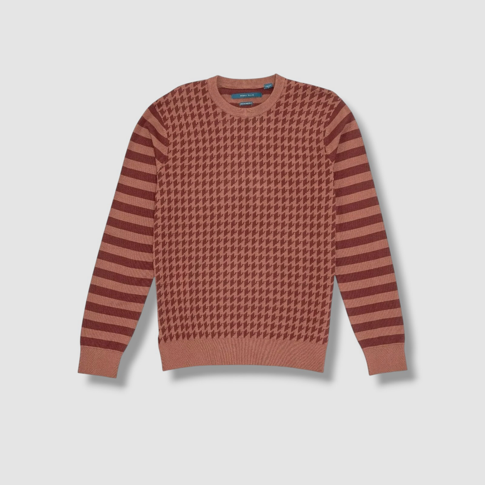 Perry Ellis Men's Brown Chocolate Mixed Pattern Crewneck Sweater Size XL