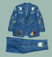 Men Blue 2Pc Custom Made Embroidered Music Floral Party Wedding Western Suit