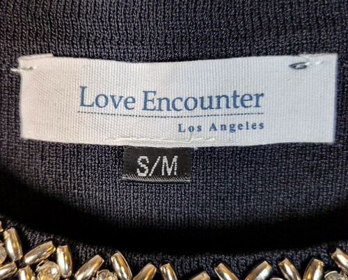 Love Encounter Womens Sweater Size S/M Black Knit Sliver Jeweled Gothglam Retro - Picture 12 of 12