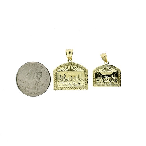 Real 10K Yellow Gold Diamond Cut Apostles Last Supper Charm Pendant - 2 Sizes - Picture 4 of 12