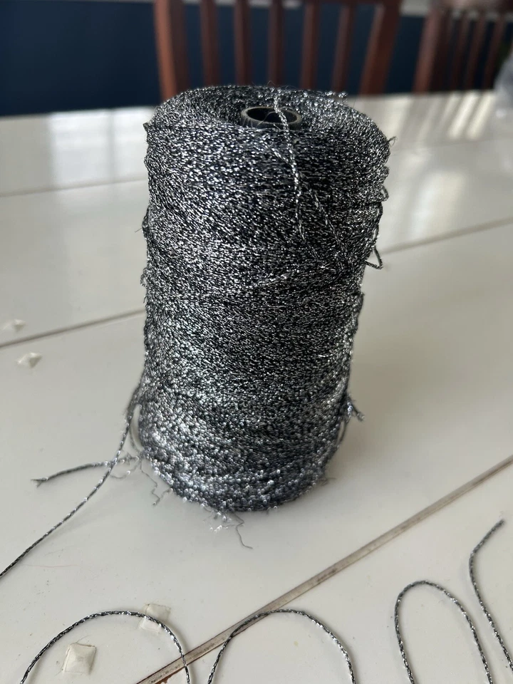 Metallic rayon/poly yarn by Darella, cone, black/gray/silver, made in Italy - Image 2 of 4