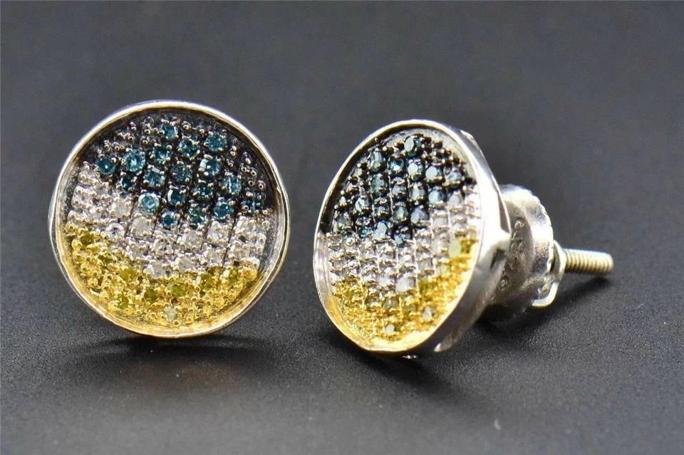 3Ct Round Lab-Created Multicolored Diamond Stud Earrings 14k White Gold Plated - Image 2 of 4