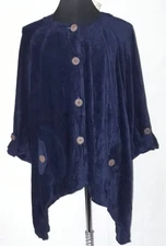 KLEEN Women's Plus Size Button Down Blue Cotton Cuff Sleeves Dressy Jacket 3X