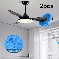 2-Pack Microfiber Ceiling Fan Duster - Long-Handled Extends Up Blue Dusting Brus
